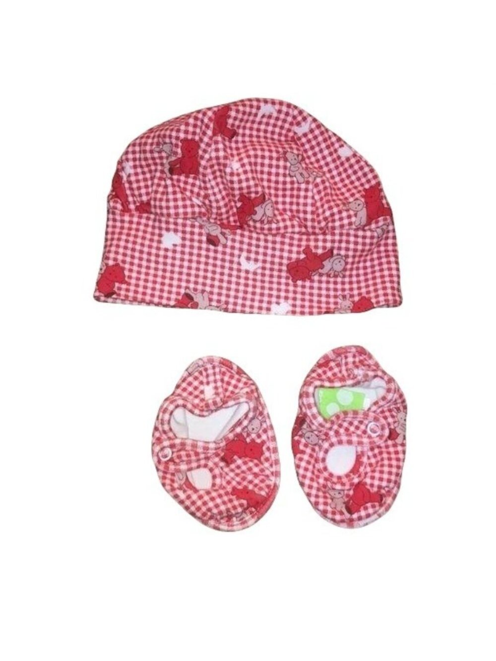SnoPea Hat Fabric Shoes Gingham Bears Red White